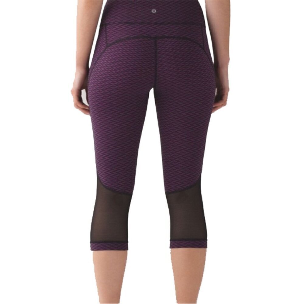 🔥 LULULEMON Cropped Yoga Pants Womens Fuchsia Black Mesh Accent Leggings Size 6
